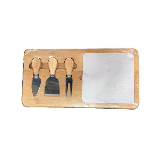 Square cheese board set 3 knives