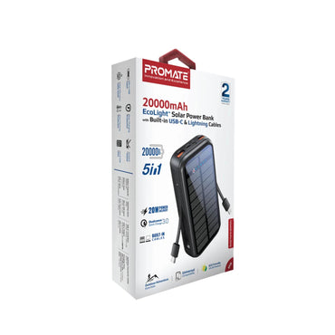 20000mAh EcoLight™ Solar Power Bank with Built-in USB-C PROMATE