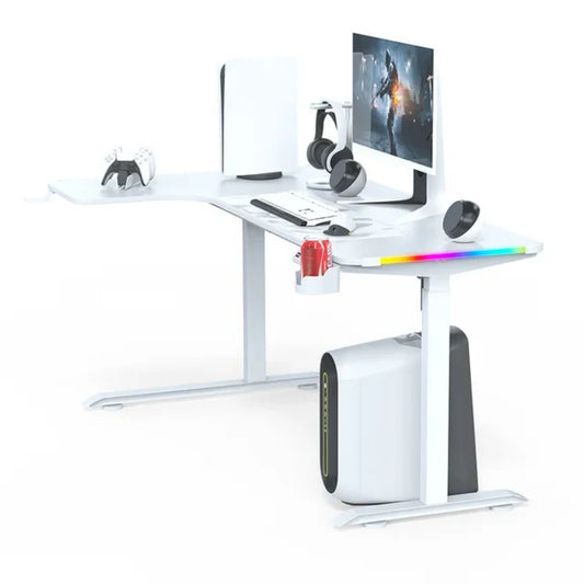 L-shaped 160CM RGB Gaming Desk Cup & Headset Holder - White