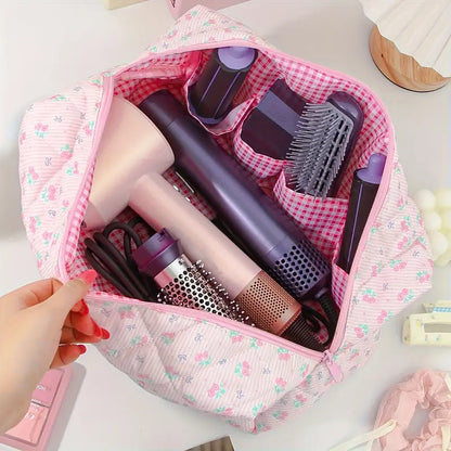 Large Capacity Hair Dryer Storage Bag – Travel Hair Tool Organizer (Pink Floral Bow) Abed Tahan