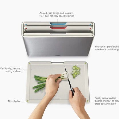 Folio Steel 4-piece Stone Chopping Board Set With Stainless-Steel Case JOSEPH