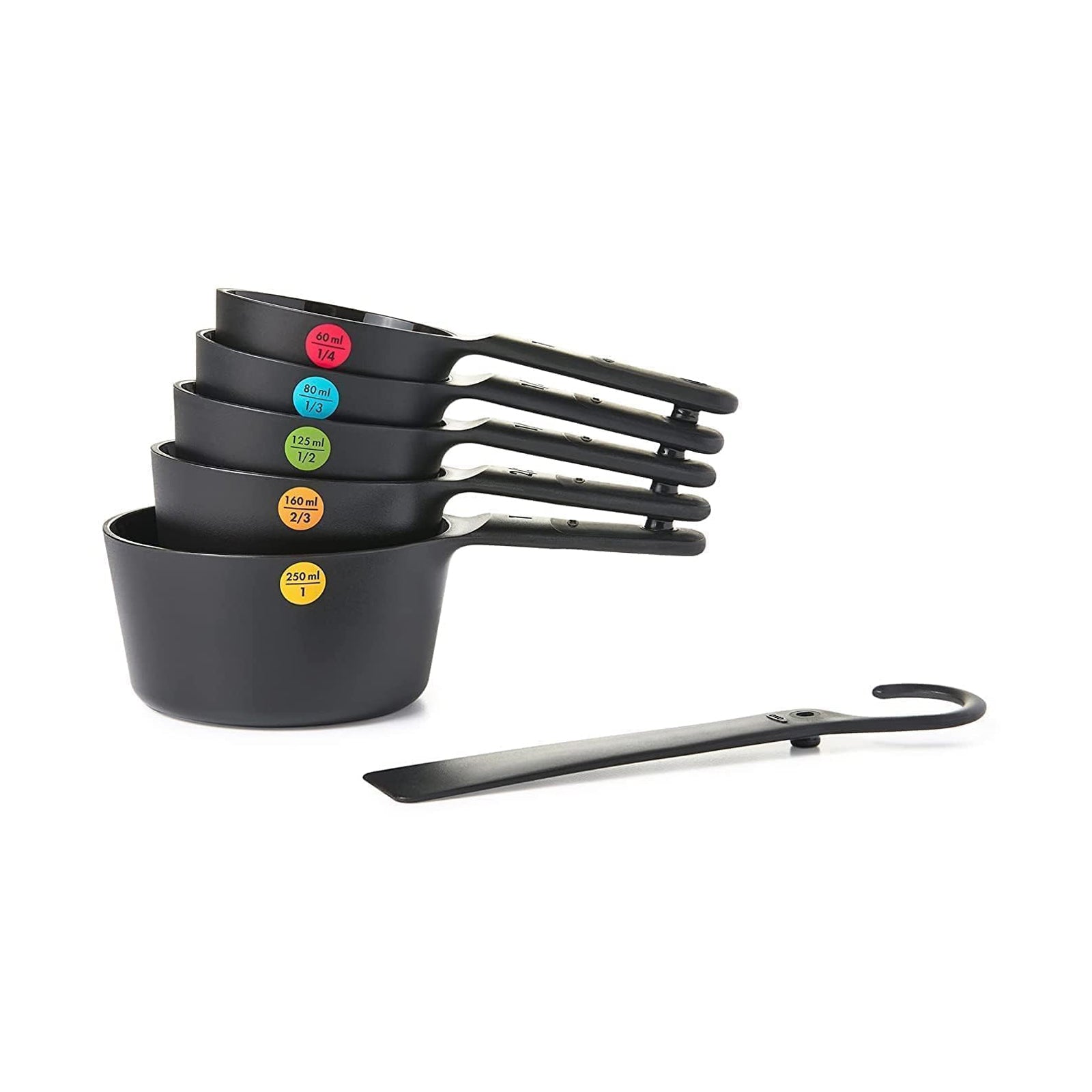 6 PC PLASTIC MEASURING CUPS -SNAPS - BLACK