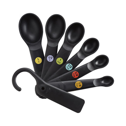 7 PC PLASTIC MEASURING SPOONS - SNAPS - BLACK