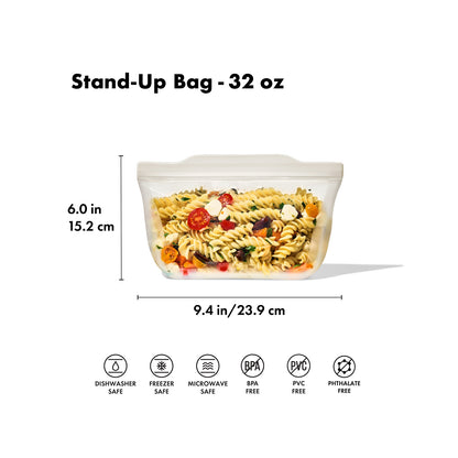 SILICONE REUSABLE BAG-STAND-UP QUART 32OZ - OAT OXO