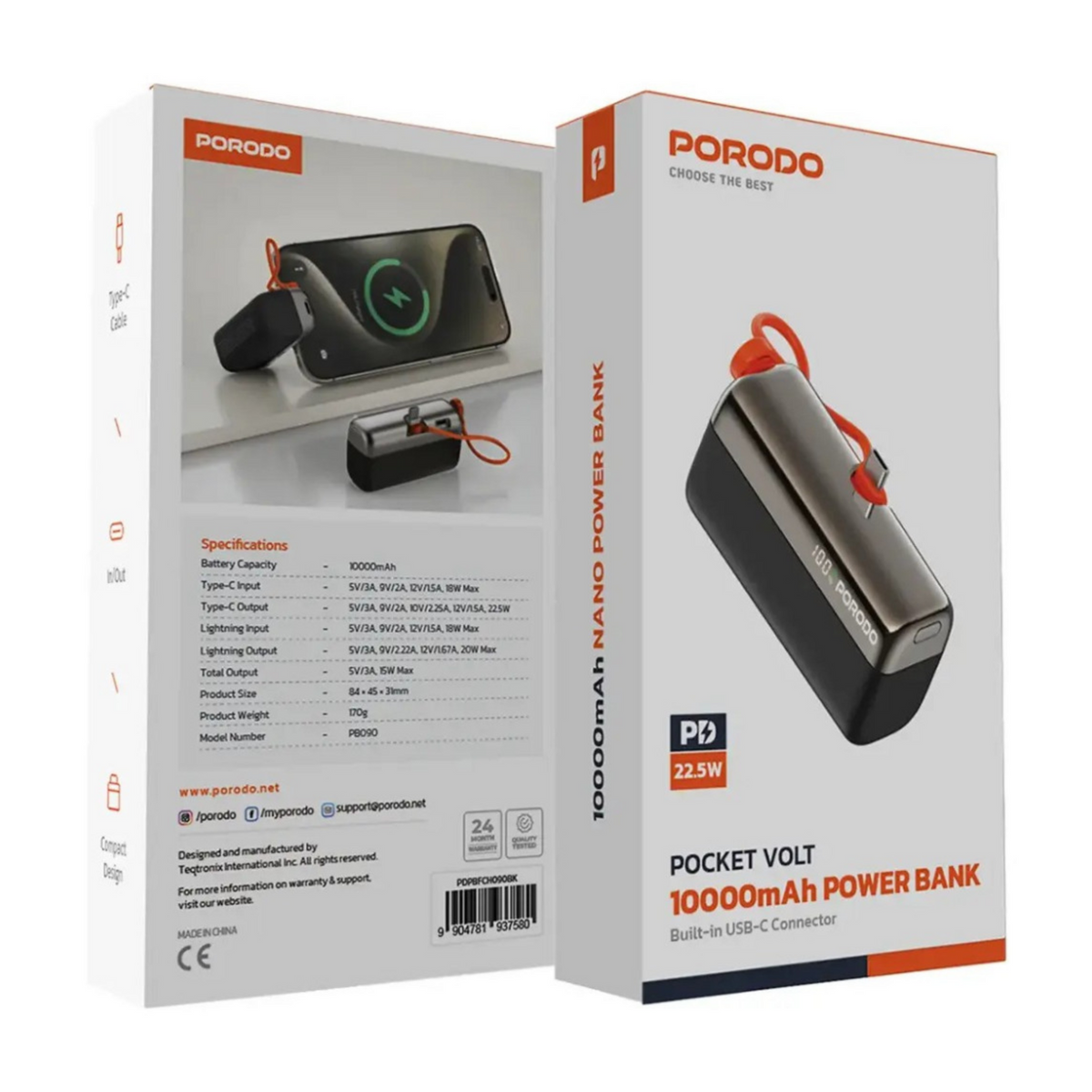 Porodo Pocket Volt Power Bank 10000mAh Type-C - Black