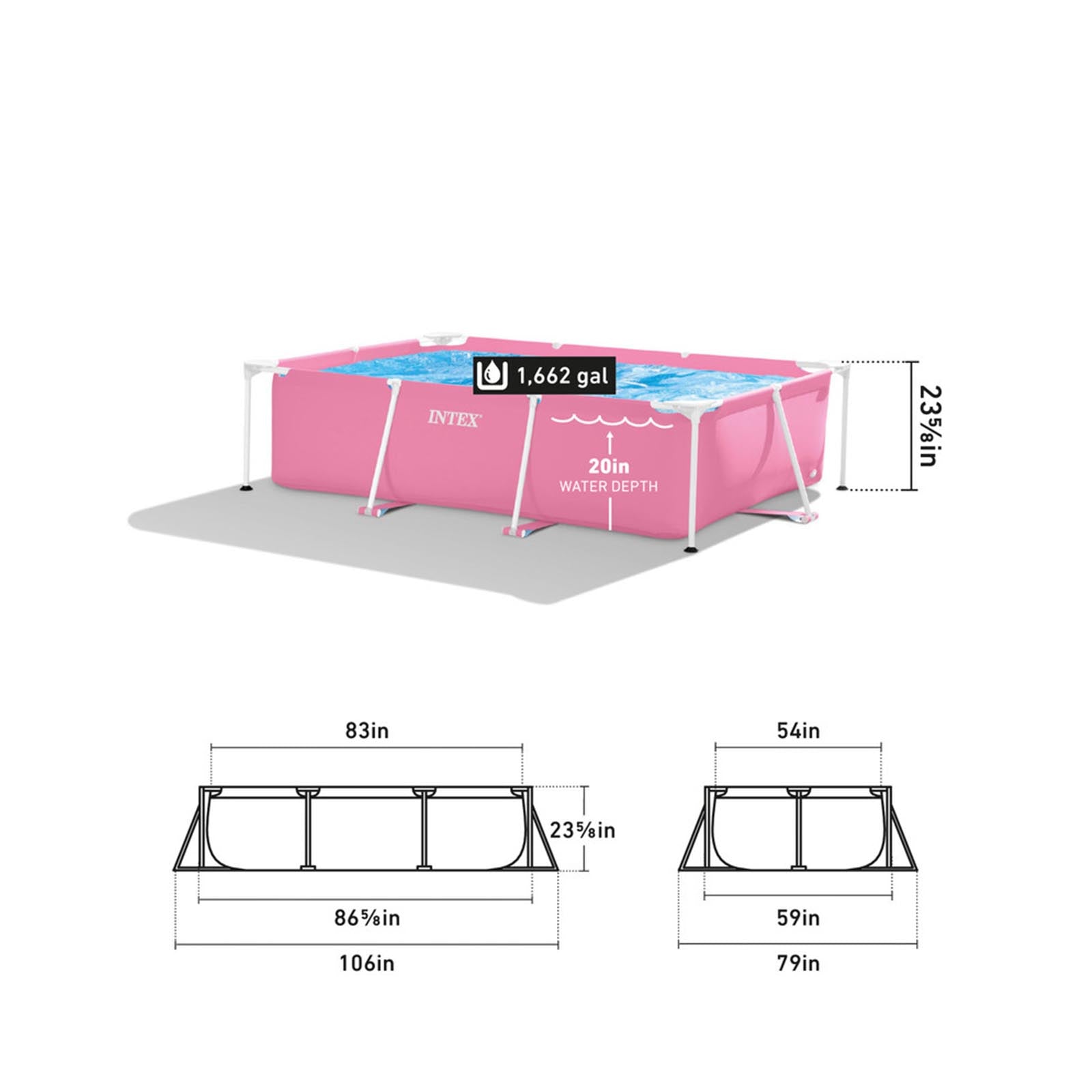 Pink Rectangular Frame Above Ground Pool - 2.2M x 1.5M x 0.6M