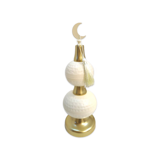 Gold & Ivory Hammered Dome W/Moon & Stand 33Cm