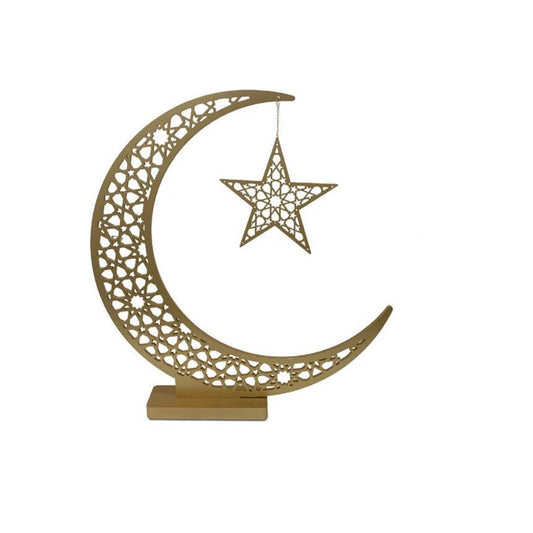 Gold Hanging Star Arabesque Moon Wooden 59X2XH63Cm