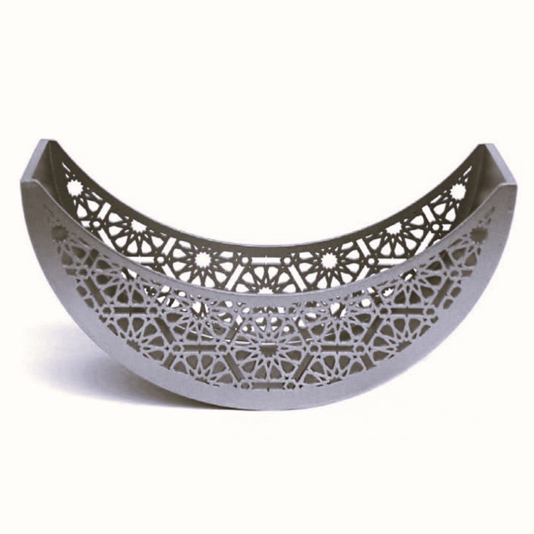 Silver Arabesque Crescent Wooden Bowl 35.5x13xh18 Cm