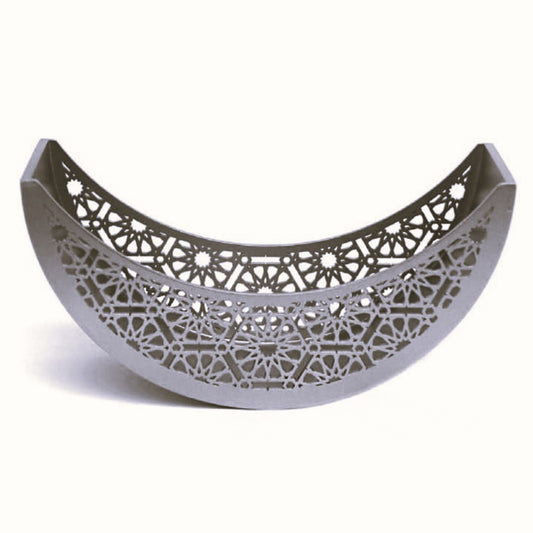 Silver Arabesque Crescent Wooden Bowl 30.5X10.5XH14.5 Cm