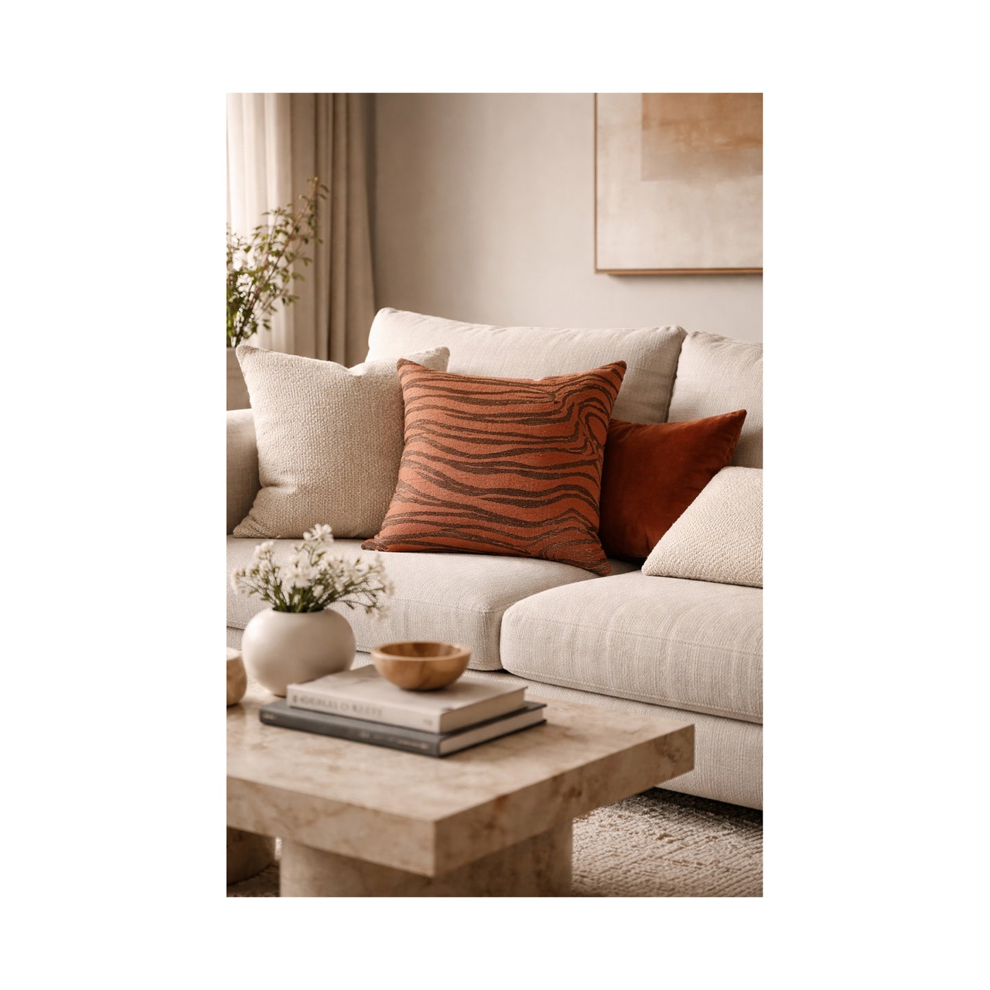 Decorative Cushion – Brown & Coral ORCA HOME