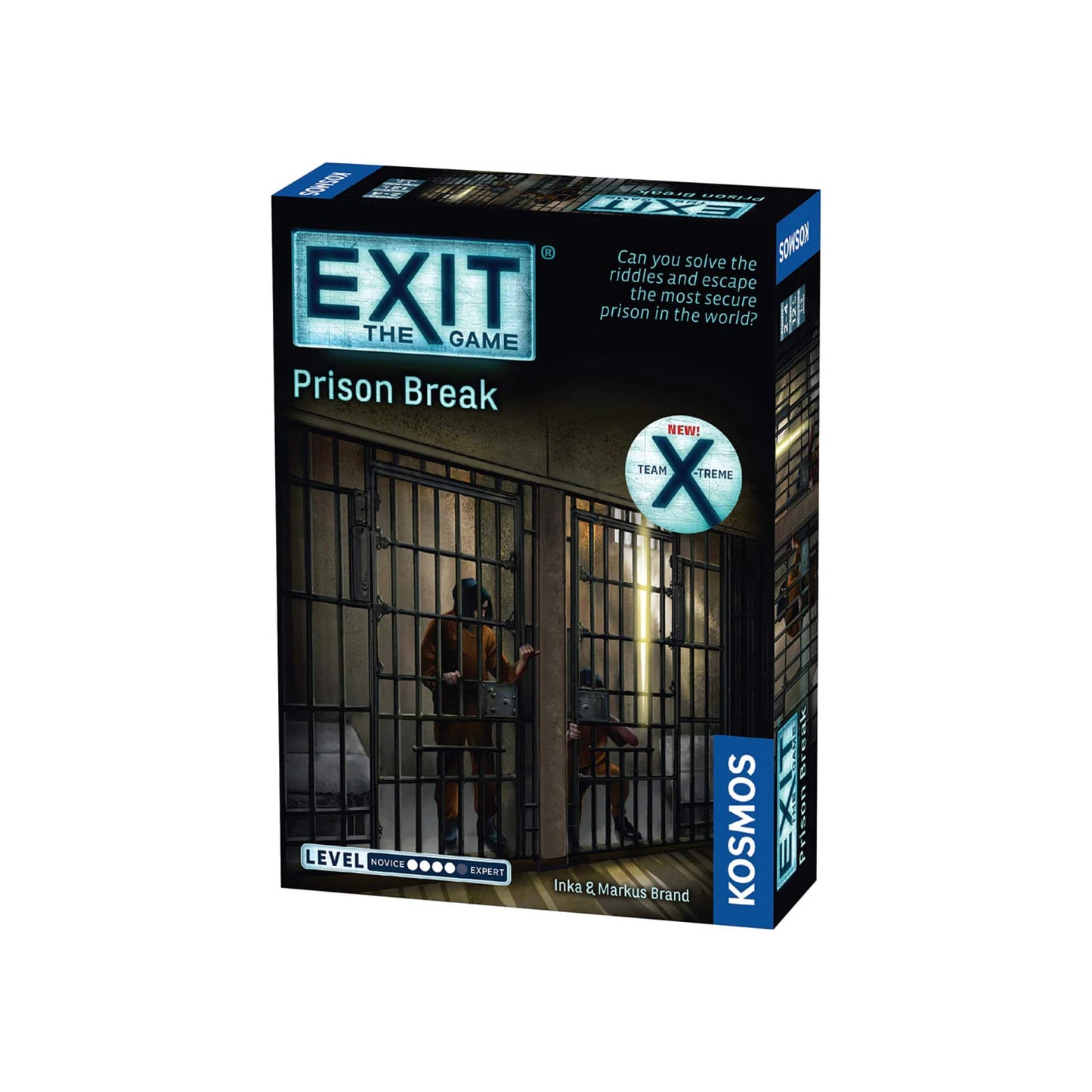 Box of the 'Exit: Prison Break' board game featuring an image of a person breaking out of a window in a dark, cell-like environment. The box indicates the game is for 2-4 players, ages 12 and up, with a playtime of 60-120 minutes.
