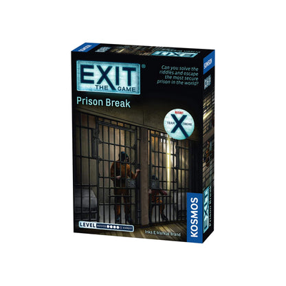 Box of the 'Exit: Prison Break' board game featuring an image of a person breaking out of a window in a dark, cell-like environment. The box indicates the game is for 2-4 players, ages 12 and up, with a playtime of 60-120 minutes.
