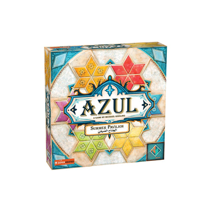 Azul summer pavilion board game box with colorful geometric patterns on a white background