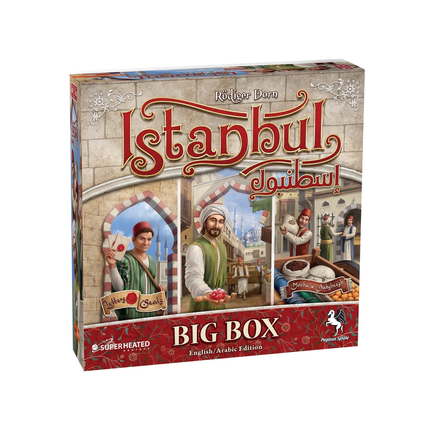 Board game box titled 'Istanbul' with illustrations of people and architecture on a white background.