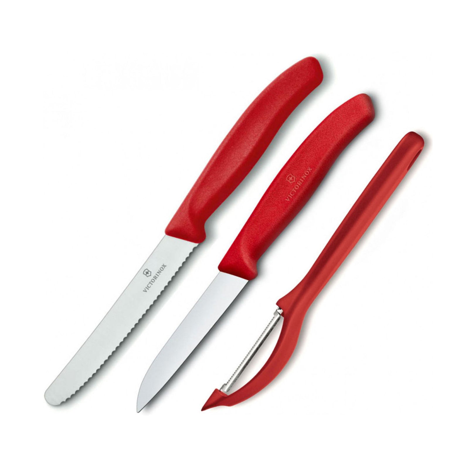 Swiss Classic Paring Knife Set with Peeler, 3 Pieces red