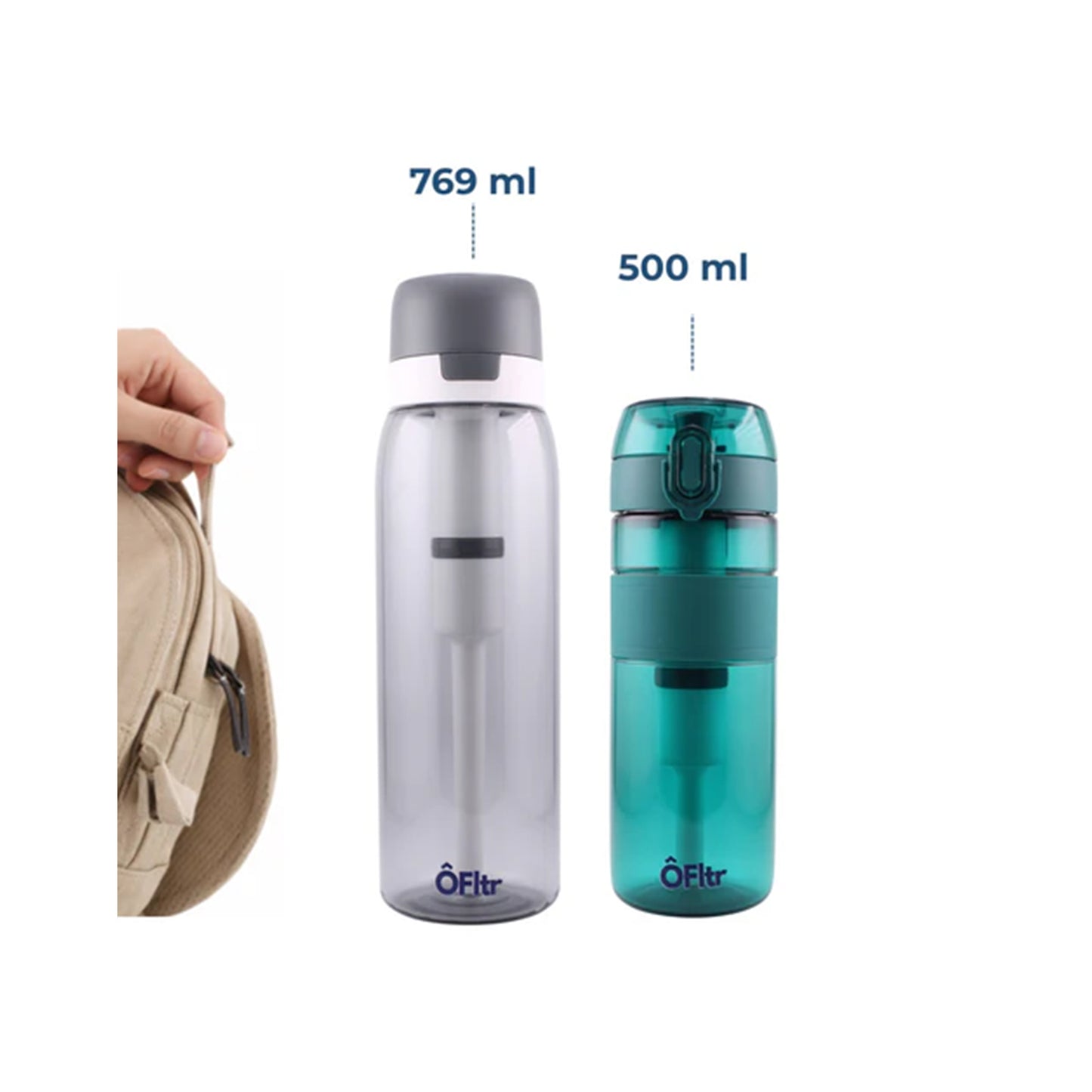 ÔFltr Water Filter Bottle NSF-Certified, BPA-Free Black and Green(500 ml) ÔFltr