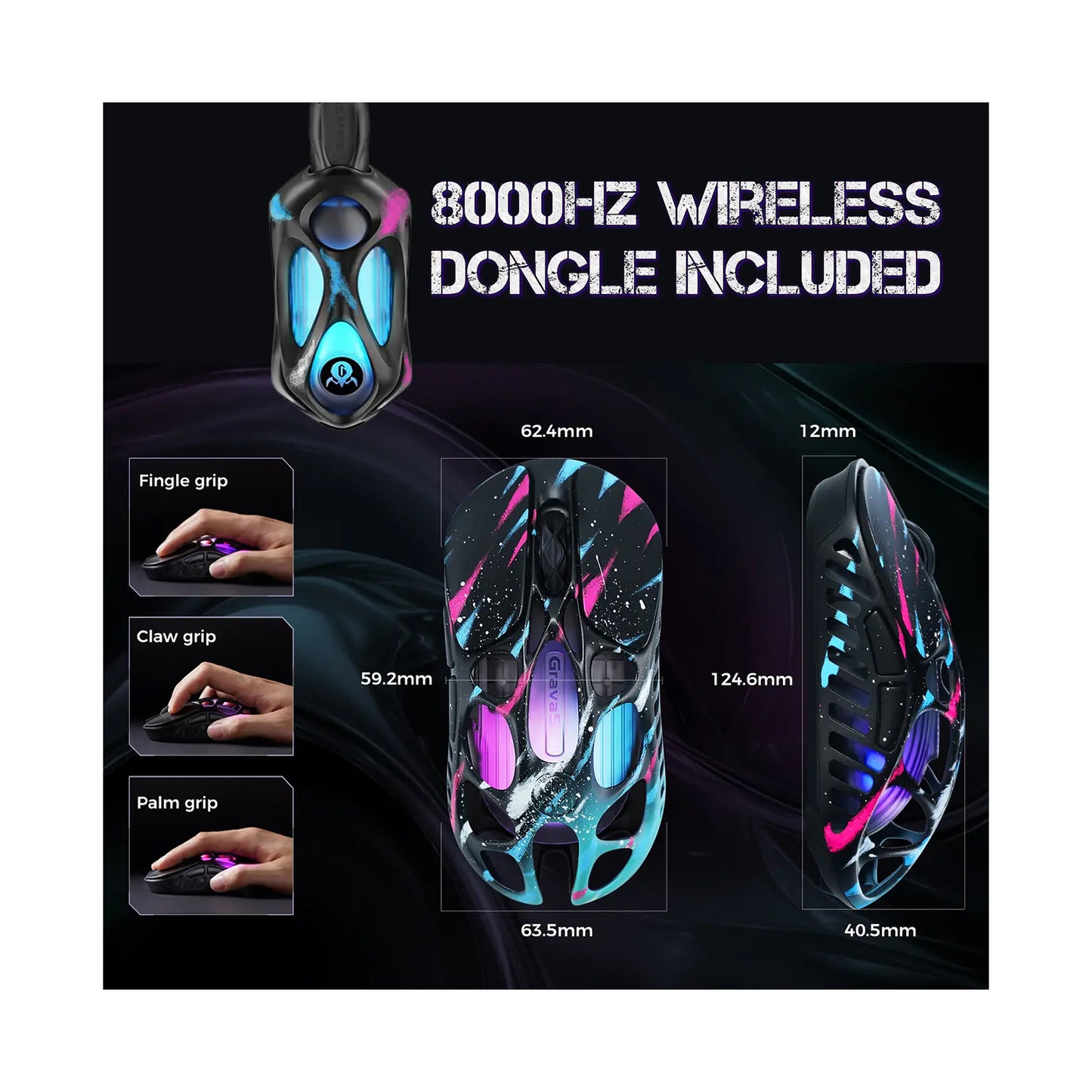 GravaStar Mercury X Pro Wireless Gaming Mouse Neon Graffiti
