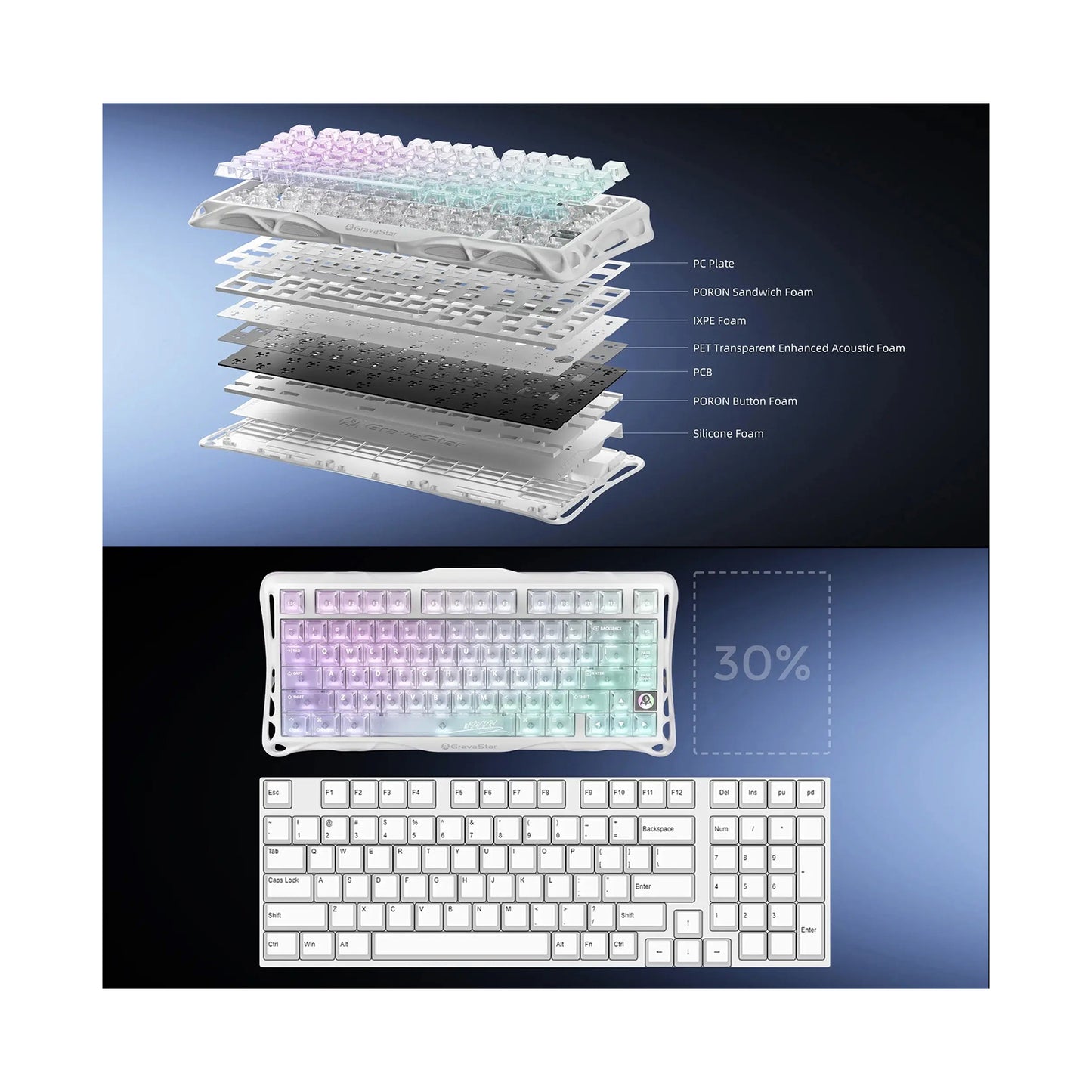 GravaStar Mercury K1 Lite Aurora Wireless Keyboard Crystal