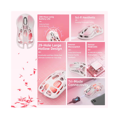 GravaStar Mercury M1 Pro Tri Mode Wireless Gaming Mouse Pink