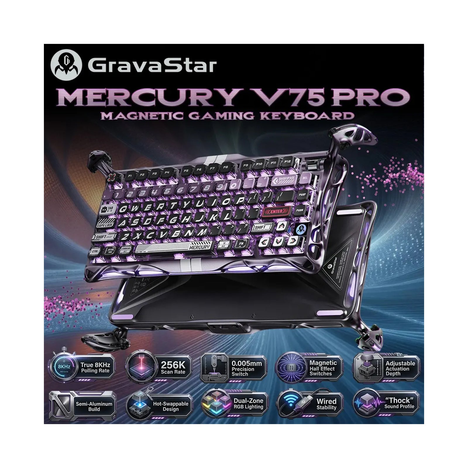 GravaStar Mercury V75 Pro Gaming Keyboard Iron Purple