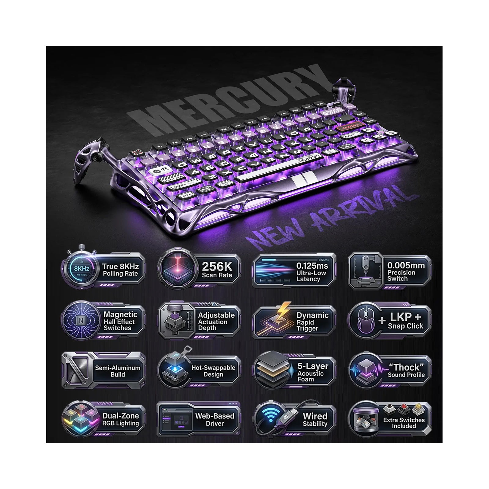 GravaStar Mercury V75 Pro Gaming Keyboard Iron Purple