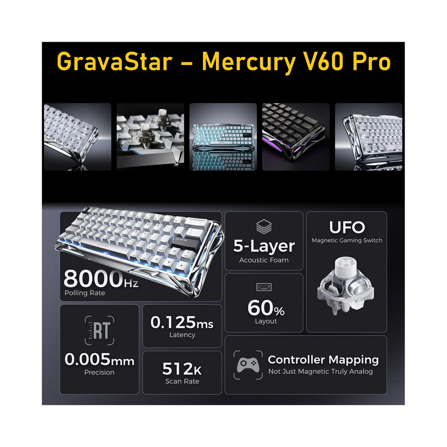 GravaStar Mercury V60 Pro Deluxe Edition CHROME SILVER