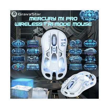 GravaStar Mercury M1 Pro Tri Mode Wireless Gaming Mouse Blue