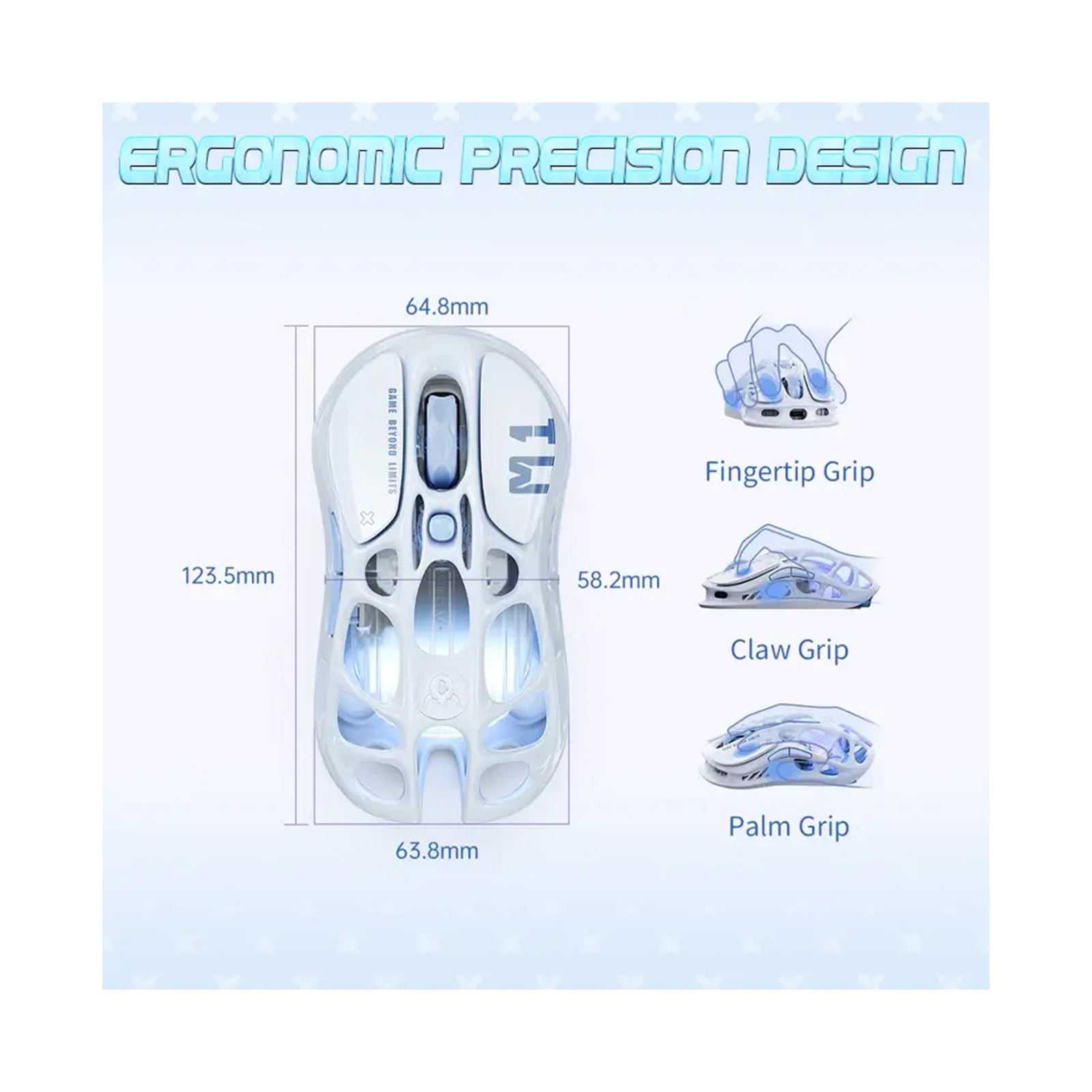 GravaStar Mercury M1 Pro Tri Mode Wireless Gaming Mouse Blue