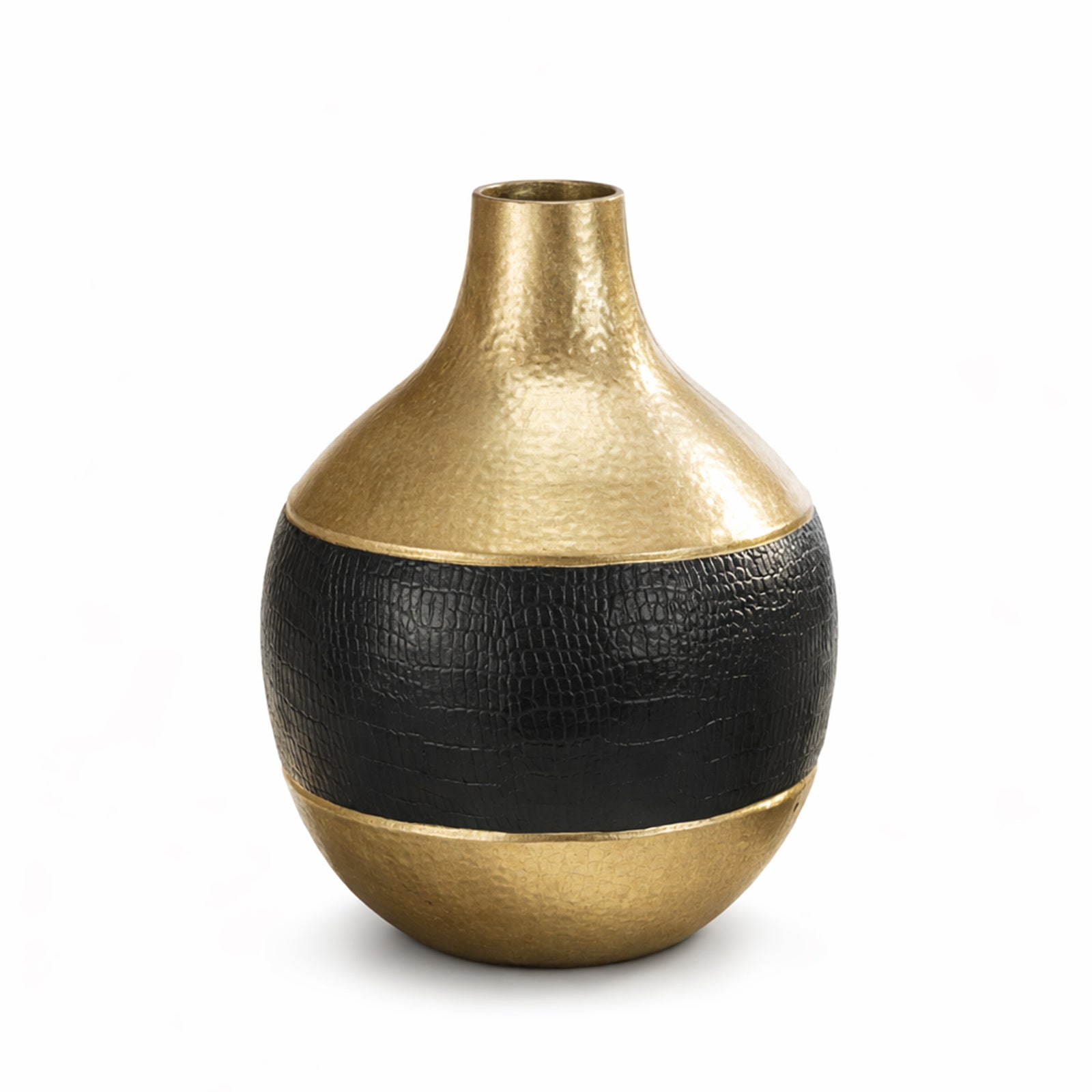 Dual-Tone Aluminium & PU Leather Decorative Vase