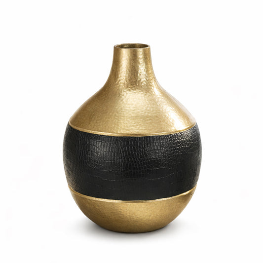 Dual-Tone Aluminium & PU Leather Decorative Vase ORCA HOME