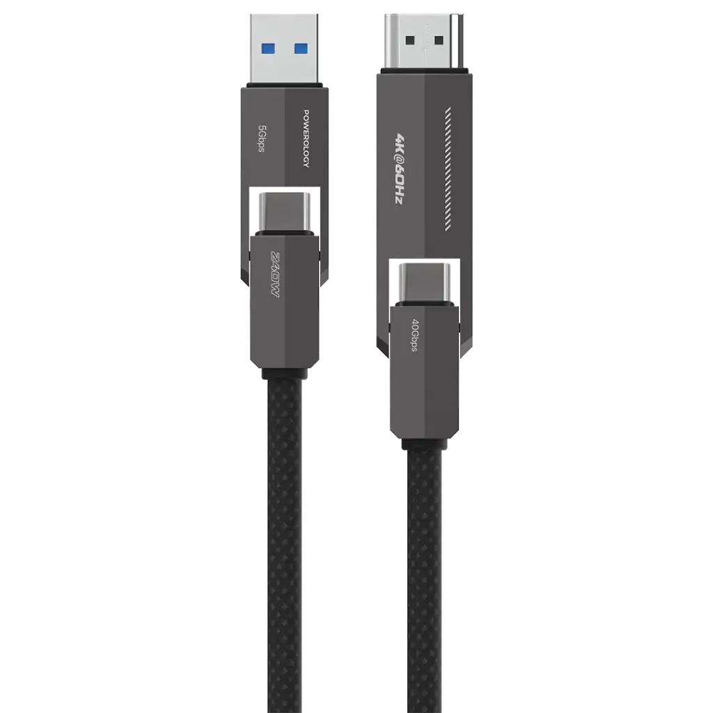 Powerology 4 in 1 C & C To HDMI Cable - Black