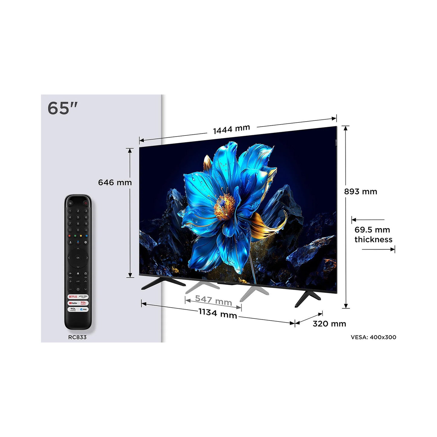TCL QLED 65" UHD 60Hz SMART GOOGLE TV