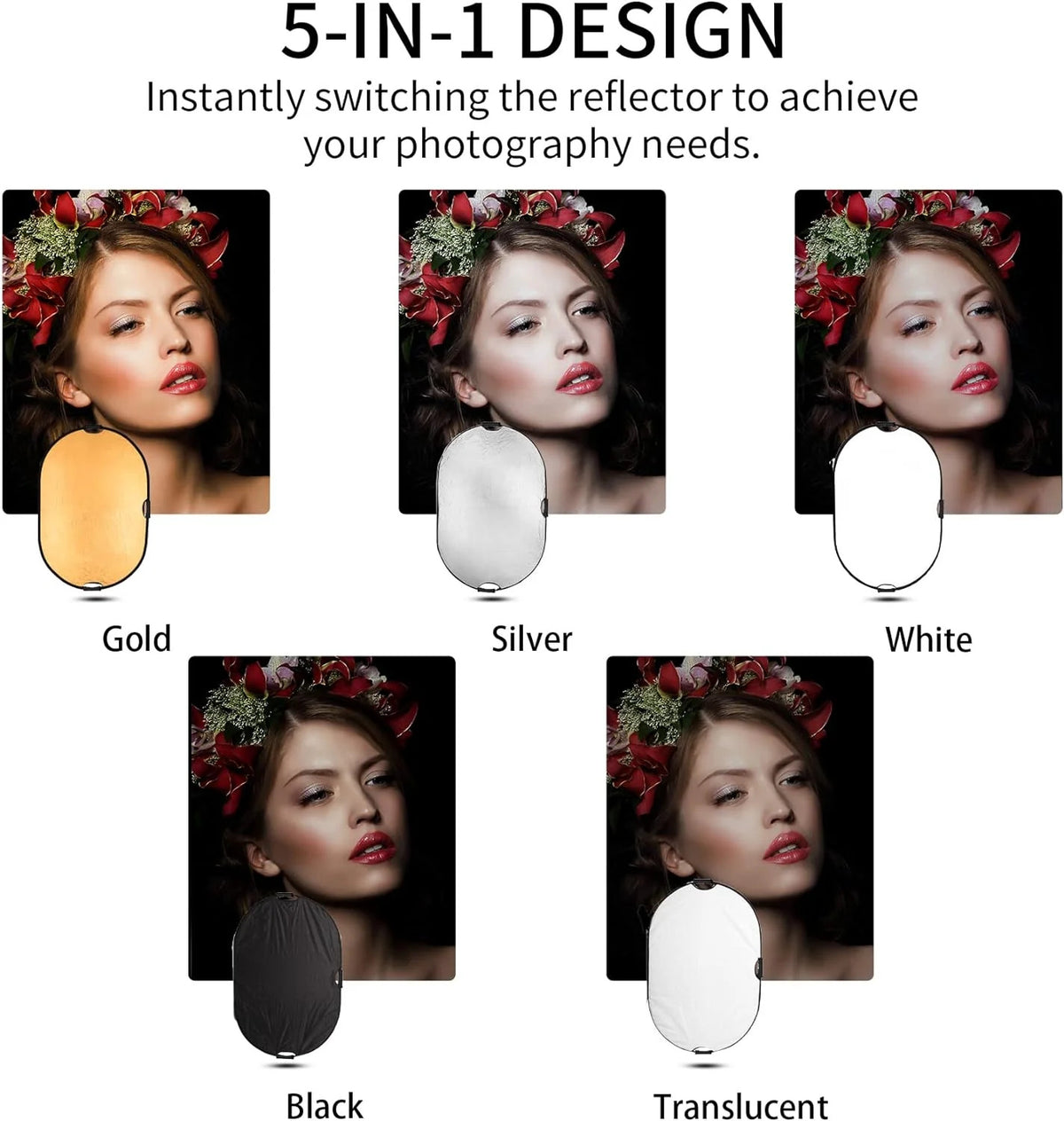 5 in 1 Oval Reflector 80x120cm