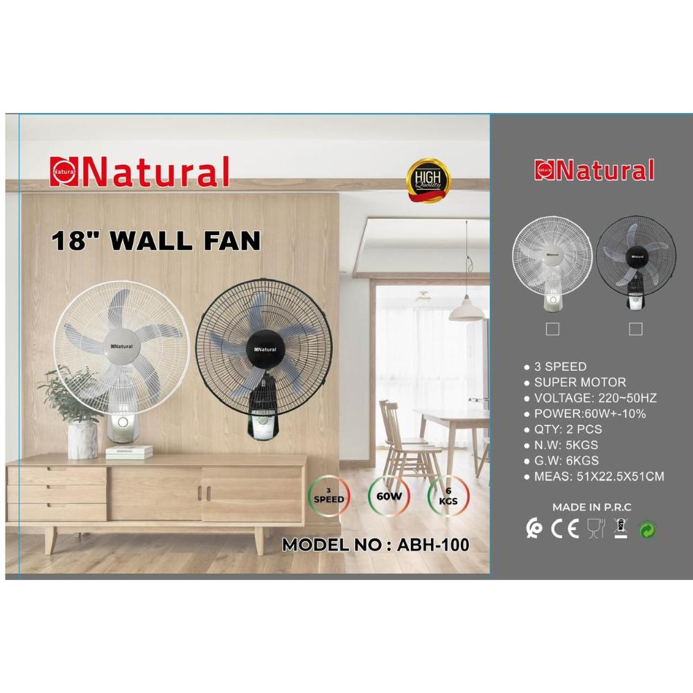 Natural Wall Fan 18 Inch 60W 5 Blades Black