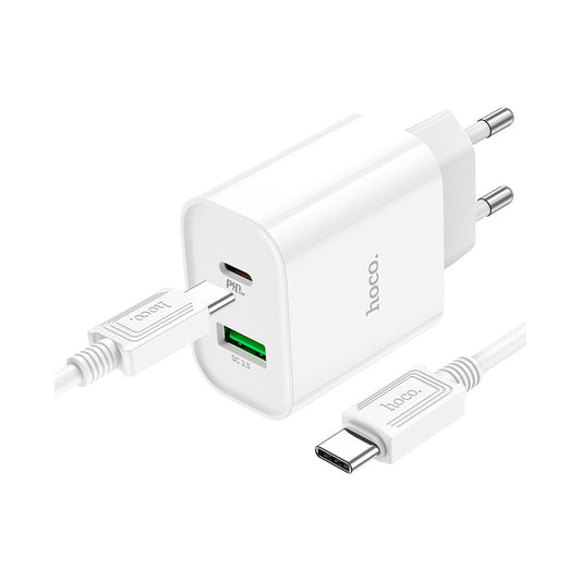 HOCO C80A PD 20W +QC 3.0 CHARGER SET TYPE-C TO IPHONE  WHITE