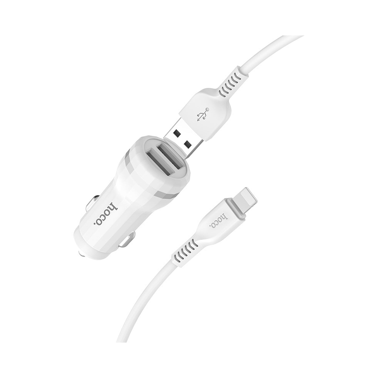 HOCO Z27  STAUNCH DUAL PORT CAR CHARGER LIGHTNING WHITE