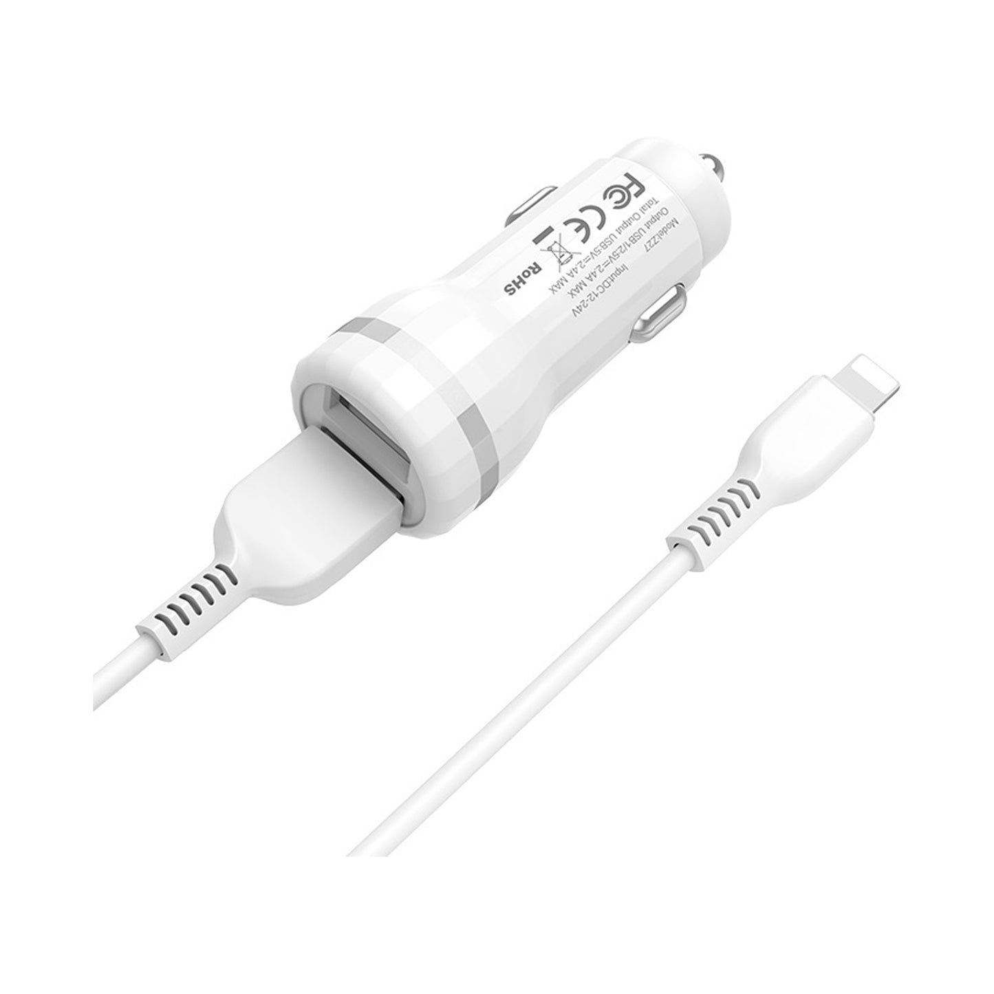 HOCO Z27  STAUNCH DUAL PORT CAR CHARGER LIGHTNING WHITE