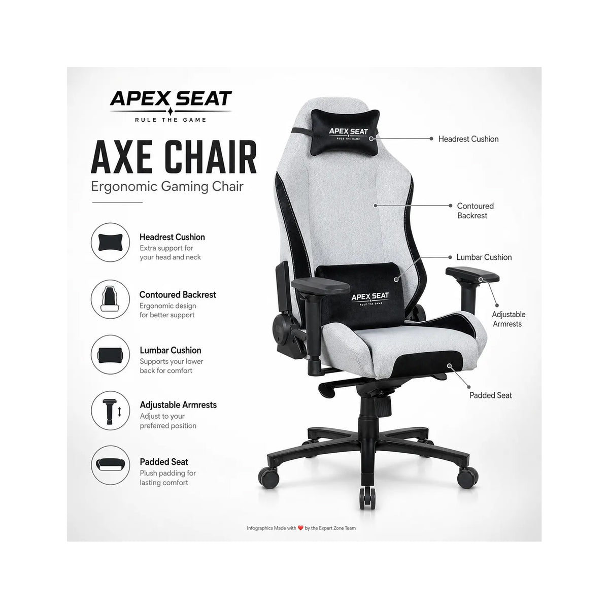 APEX AXE Gaming Chair 4D 135° Grey & Black APEX
