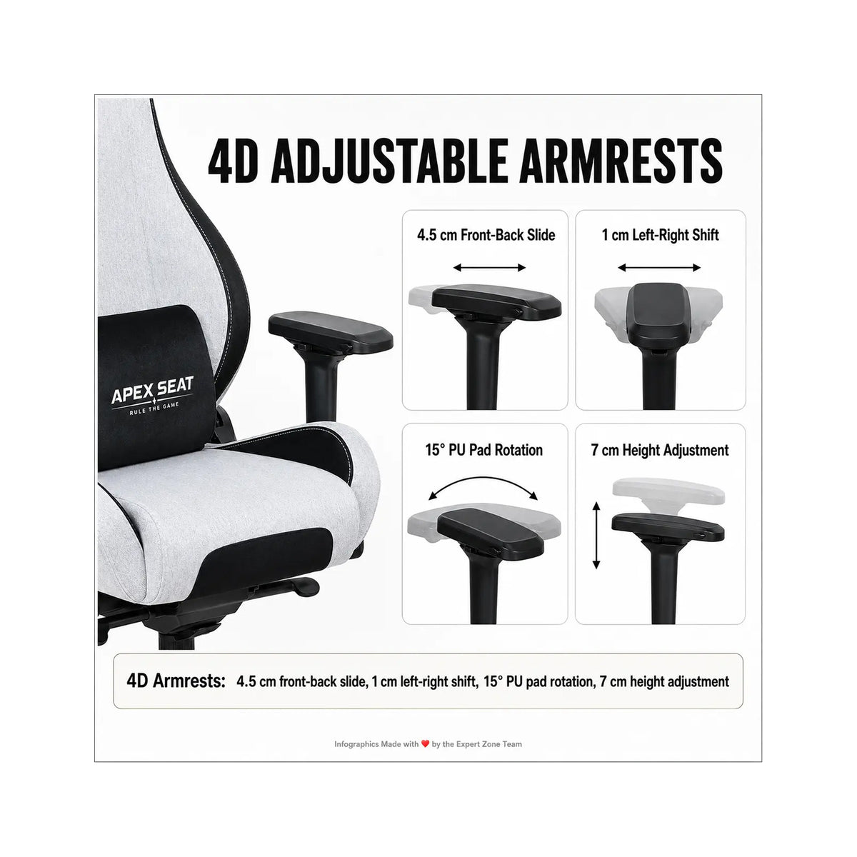 APEX AXE Gaming Chair 4D 135° Grey & Black APEX