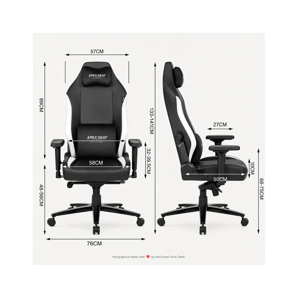 APEX TRINITY Gaming Chair 4D 180KG Bllack & White