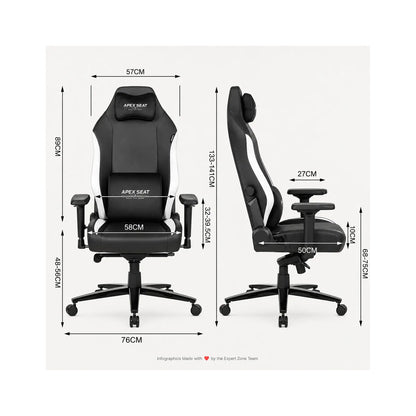 APEX TRINITY Gaming Chair 4D 180KG Bllack & White APEX