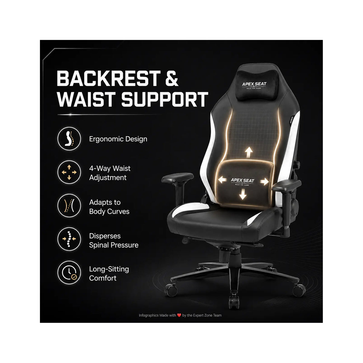APEX TRINITY Gaming Chair 4D 180KG Bllack & White APEX