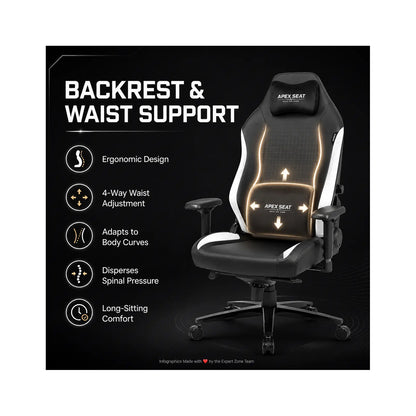 APEX TRINITY Gaming Chair 4D 180KG Bllack & White APEX