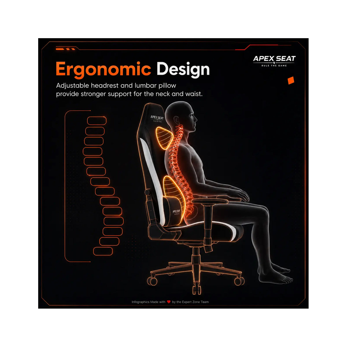 APEX TRINITY Gaming Chair 4D 180KG Bllack & White
