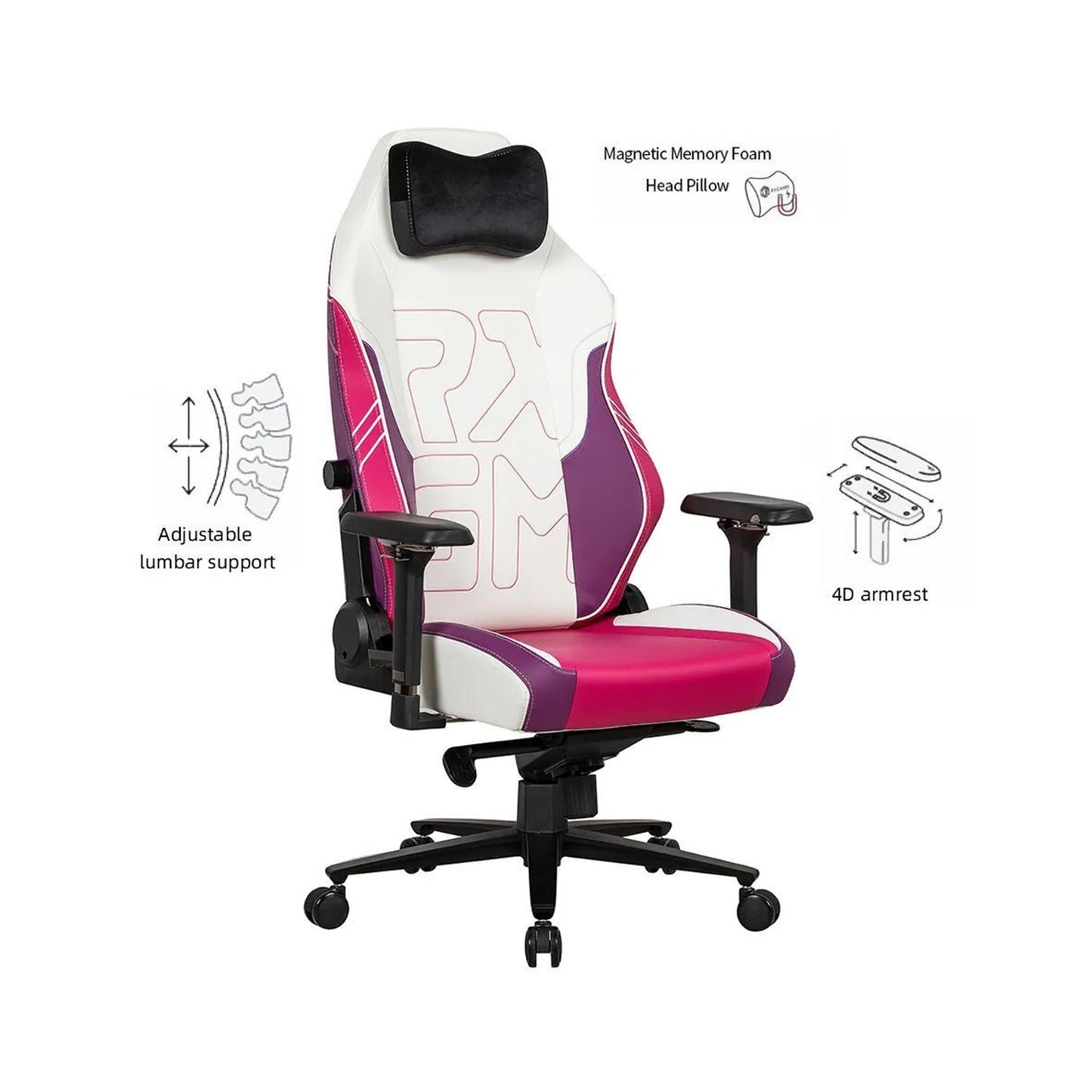 Apex Seat Tokyo-GT Gaming Chair, 4D Arms, White & Magenta APEX