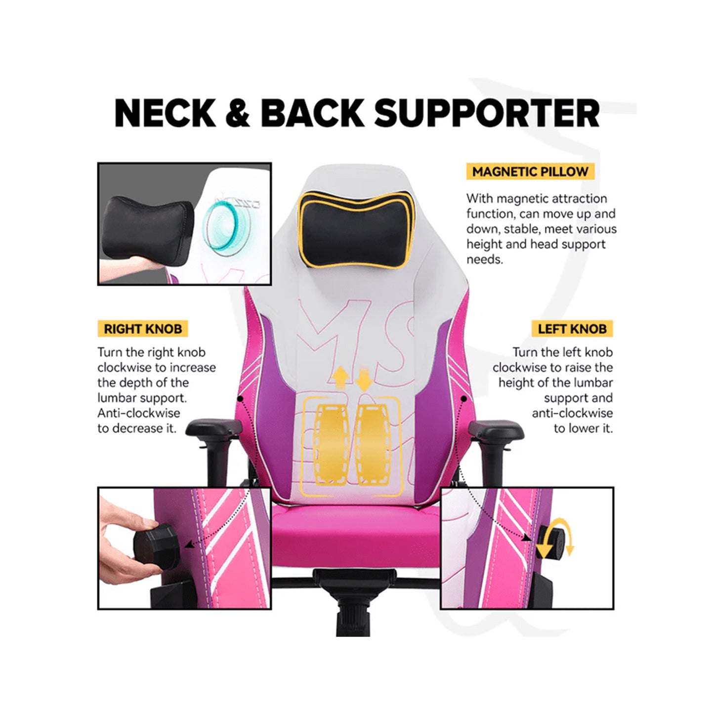 Apex Seat Tokyo-GT Gaming Chair, 4D Arms, White & Magenta APEX