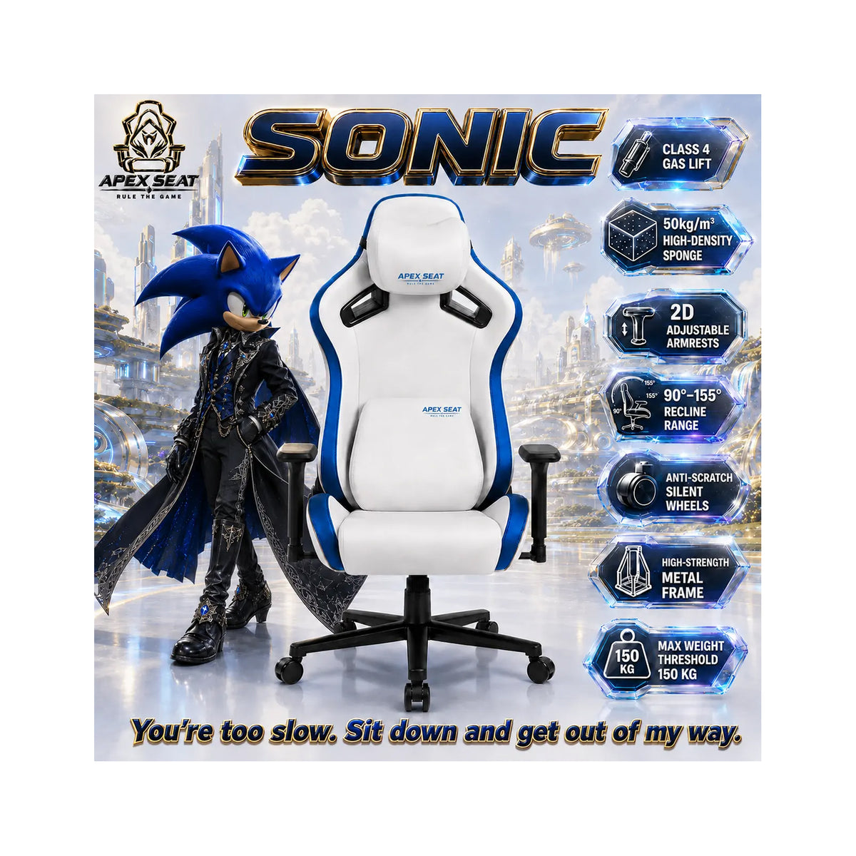 APEX SONIC Gaming Chair 155° White & Blue APEX