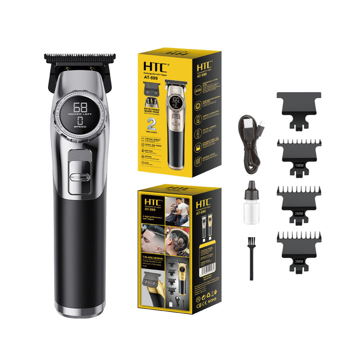 HTC Hair Clipper chrome-coated ceramic movable blade