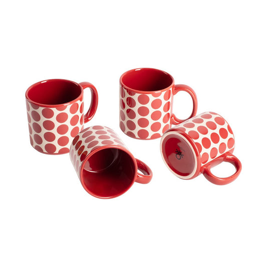 SET 4PCS MUGS STONEWARE 360ML RED DOTS FW23